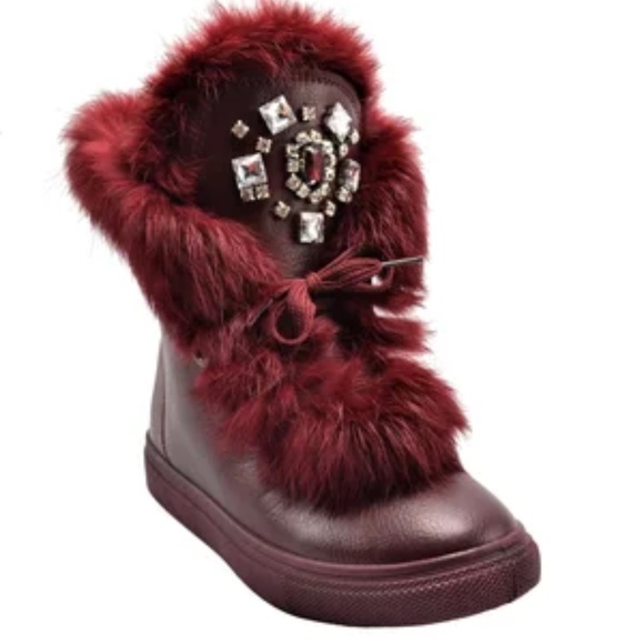 Burgendy  Fur BOOTS WITH STONE 7280 - Picture 1 of 12